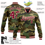 Custom Camo Maroon-Cream Bomber Full-Snap Varsity Letterman Salute To Service Jacket