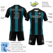 Custom Black Teal-White Geometric Shape Sublimation Volleyball Uniform Jersey