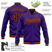 Custom Purple Black-Orange Bomber Full-Snap Varsity Letterman Jacket