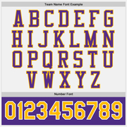 Custom White Purple-Gold Bomber Full-Snap Varsity Letterman Two Tone Jacket