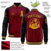 Custom Crimson Gold-Black Bomber Varsity Letterman Two Tone Zipper Jacket