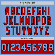 Custom Light Blue Black-Red Bomber Varsity Letterman Two Tone Zipper Jacket