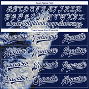 Custom Navy White-Gray Wolf Howling 3D Pattern Design Bomber Full-Snap Varsity Letterman Jacket