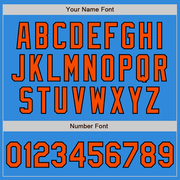 Custom Powder Blue Orange-Black Bomber Full-Snap Varsity Letterman Jacket