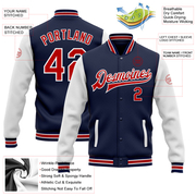 Custom Navy Red-White Bomber Full-Snap Varsity Letterman Two Tone Jacket
