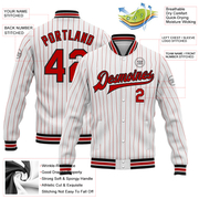 Custom White Red Pinstripe Black Bomber Full-Snap Varsity Letterman Jacket