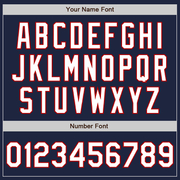 Custom Navy White-Red Bomber Full-Snap Varsity Letterman Two Tone Jacket