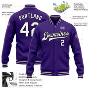 Custom Purple White-Black Bomber Full-Snap Varsity Letterman Jacket