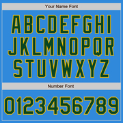 Custom Powder Blue Green-Gold Bomber Full-Snap Varsity Letterman Jacket