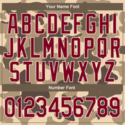 Custom Camo Maroon-Cream Desert Camouflage 3D Bomber Full-Snap Varsity Letterman Salute To Service Jacket