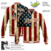 Custom Cream Vintage USA Flag-Red American Flag Fashion 3D Bomber Full-Snap Varsity Letterman Jacket