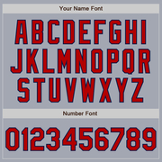 Custom Gray Red-Navy Bomber Varsity Letterman Zipper Jacket