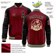 Custom Crimson Black-Cream Bomber Varsity Letterman Two Tone Zipper Jacket