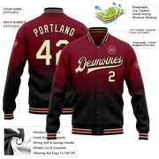 Custom Crimson City Cream-Black Bomber Full-Snap Varsity Letterman Fade Fashion Jacket