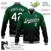 Custom Kelly Green White-Black Bomber Full-Snap Varsity Letterman Fade Fashion Jacket