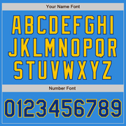 Custom Powder Blue Royal-Yellow Bomber Full-Snap Varsity Letterman Jacket