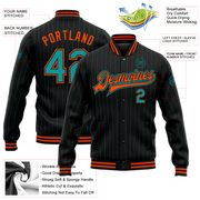 Custom Black Teal Pinstripe Orange Bomber Full-Snap Varsity Letterman Jacket