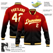 Custom Red White Black-Gold Bomber Full-Snap Varsity Letterman Fade Fashion Jacket