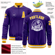 Custom Purple Gold-White Bomber Varsity Letterman Zipper Jacket