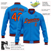 Custom Powder Blue Orange-Navy Bomber Full-Snap Varsity Letterman Jacket