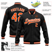 Custom Black White Pinstripe Orange Bomber Full-Snap Varsity Letterman Jacket