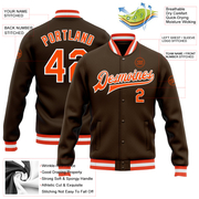 Custom Brown Orange-White Bomber Full-Snap Varsity Letterman Jacket