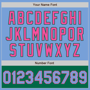 Custom Light Blue Pink-Kelly Green Bomber Varsity Letterman Two Tone Zipper Jacket