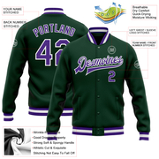 Custom Green Purple-White Bomber Full-Snap Varsity Letterman Jacket