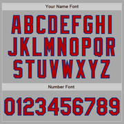 Custom Gray Red-Royal Bomber Full-Snap Varsity Letterman Two Tone Jacket