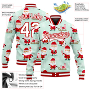 Custom Pea Green White-Red Christmas 3D Bomber Full-Snap Varsity Letterman Jacket
