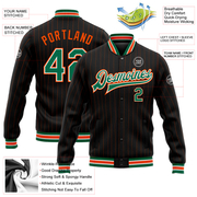 Custom Black Orange Pinstripe Kelly Green-White Bomber Full-Snap Varsity Letterman Jacket