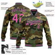 Custom Camo Pink-Kelly Green Bomber Full-Snap Varsity Letterman Salute To Service Jacket