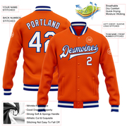 Custom Orange White-Royal Bomber Full-Snap Varsity Letterman Jacket