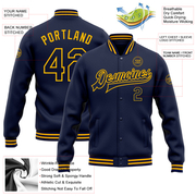 Custom Navy Gold Bomber Full-Snap Varsity Letterman Jacket