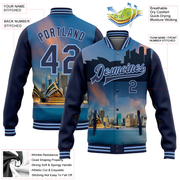 Custom Light Blue Navy Sydney Australia City Edition 3D Bomber Full-Snap Varsity Letterman Jacket