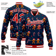 Custom Navy Red-White Christmas 3D Bomber Full-Snap Varsity Letterman Jacket