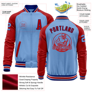 Custom Light Blue Royal-Red Bomber Varsity Letterman Two Tone Zipper Jacket