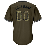 Custom Olive Camo-Black Authentic Throwback Rib-Knit Salute To Service Baseball Jersey Shirt