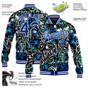 Custom Graffiti Pattern Royal-White Abstract Grunge Art 3D Bomber Full-Snap Varsity Letterman Jacket