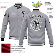 Custom Gray Black-White Bomber Full-Snap Varsity Letterman Jacket