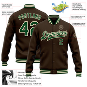 Custom Brown Green-Cream Bomber Full-Snap Varsity Letterman Jacket