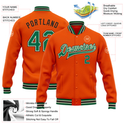 Custom Orange Kelly Green Cream-Black Bomber Full-Snap Varsity Letterman Jacket