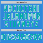 Custom Powder Blue Aqua-White Bomber Full-Snap Varsity Letterman Jacket