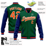 Custom Kelly Green Orange-Royal Bomber Full-Snap Varsity Letterman Two Tone Jacket