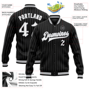 Custom Black Gray Pinstripe White Bomber Full-Snap Varsity Letterman Jacket