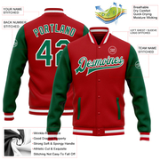 Custom Red Kelly Green-White Bomber Full-Snap Varsity Letterman Two Tone Jacket
