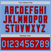 Custom Light Blue Navy-Red Bomber Varsity Letterman Two Tone Zipper Jacket