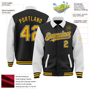 Custom Black Gold-White Bomber Full-Snap Varsity Letterman Two Tone Lapel Collar Byron Jacket