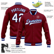 Custom Crimson White-Royal Bomber Full-Snap Varsity Letterman Jacket