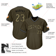 Custom Olive Camo-Black Authentic Throwback Rib-Knit Salute To Service Baseball Jersey Shirt